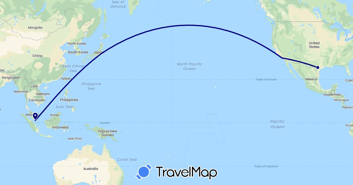 TravelMap itinerary: driving in Japan, Singapore, United States (Asia, North America)